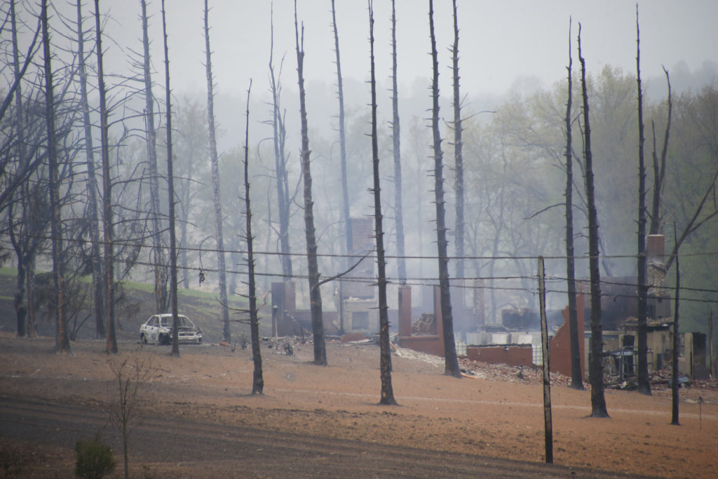 A burned out house is surrounded by charred ground and trees following a natural gas explosion at a pipeline complex on Friday, April 29, 2016, in Salem Township, Pa. The explosion caused flames to shoot above nearby treetops in the largely rural area, about 30 miles east of Pittsburgh, and prompted authorities to evacuate businesses nearby. (AP Photo/Keith Srakocic)
